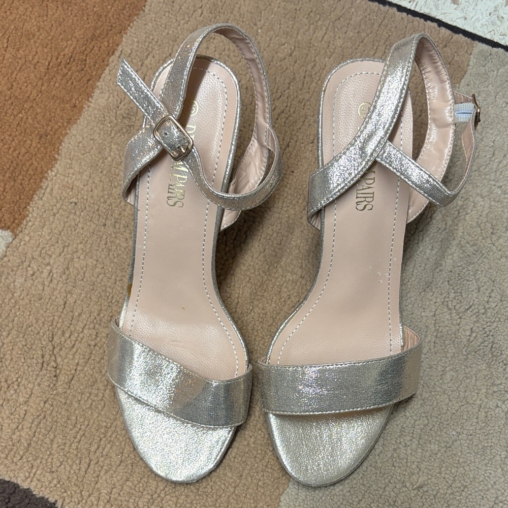 Gold metallic strappy heels